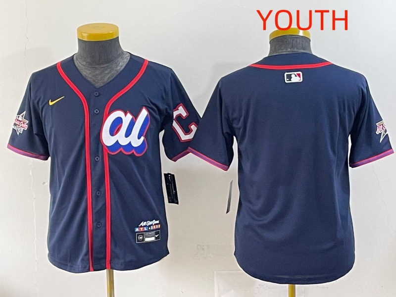 Youth 2025 Cleveland Indians Blank Drak Blue All star Blank Blue Nike MLB Jersey style 4->youth mlb jersey->Youth Jersey